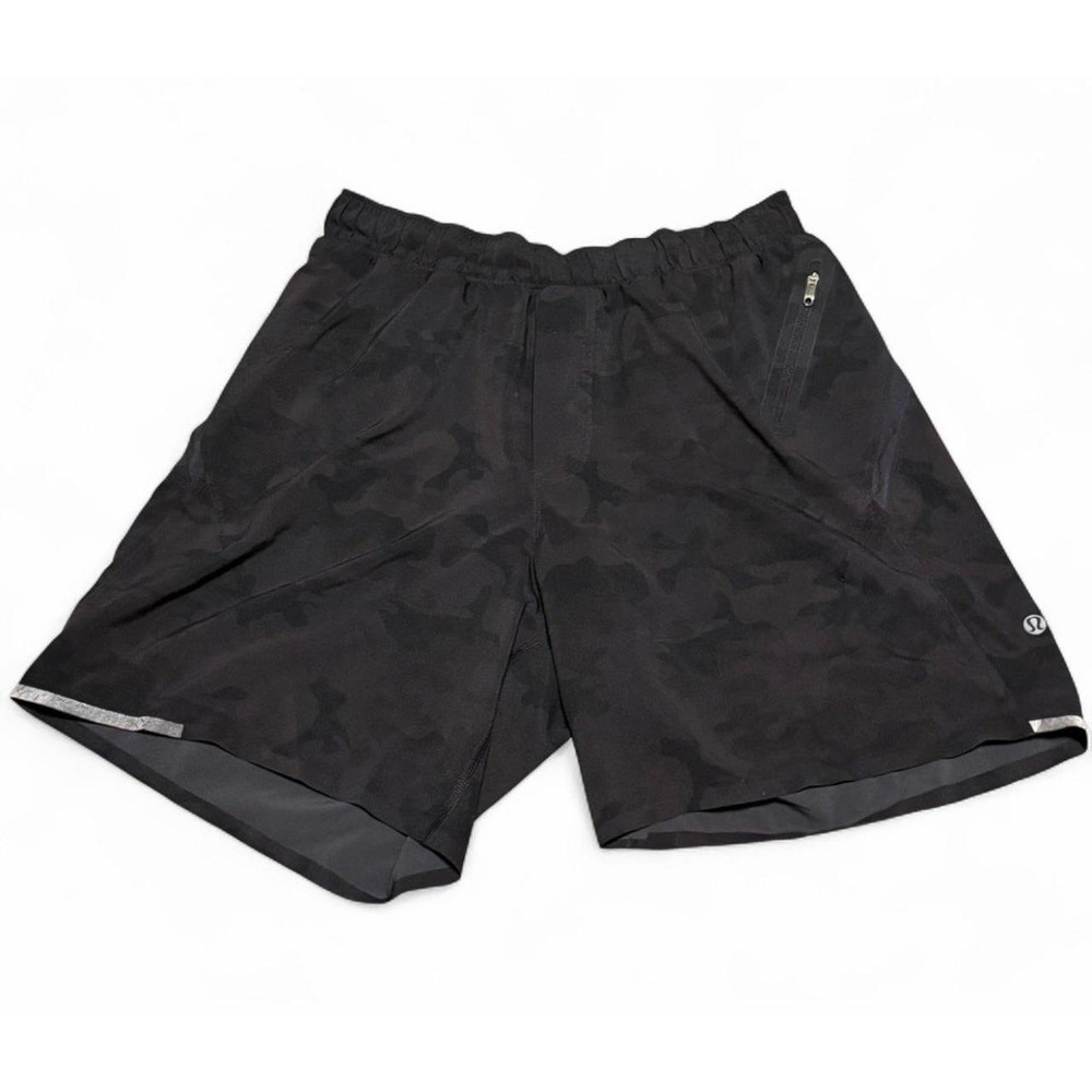 Lululemon Men's M Black Camo Running Athletic Shorts Reflective Zip Pocket